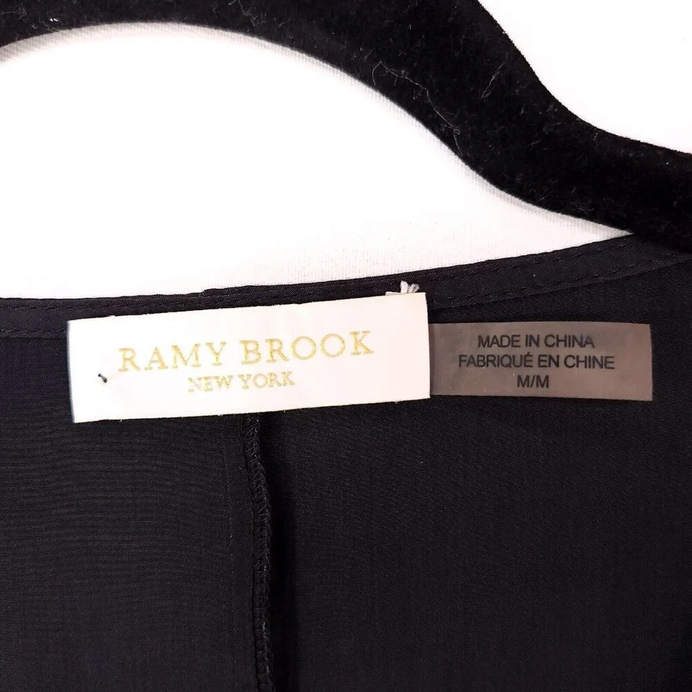 Ramy Brook Mini Dress Size Medium Black Cinched Waist Long Sleeves Satin - Picture 5 of 11